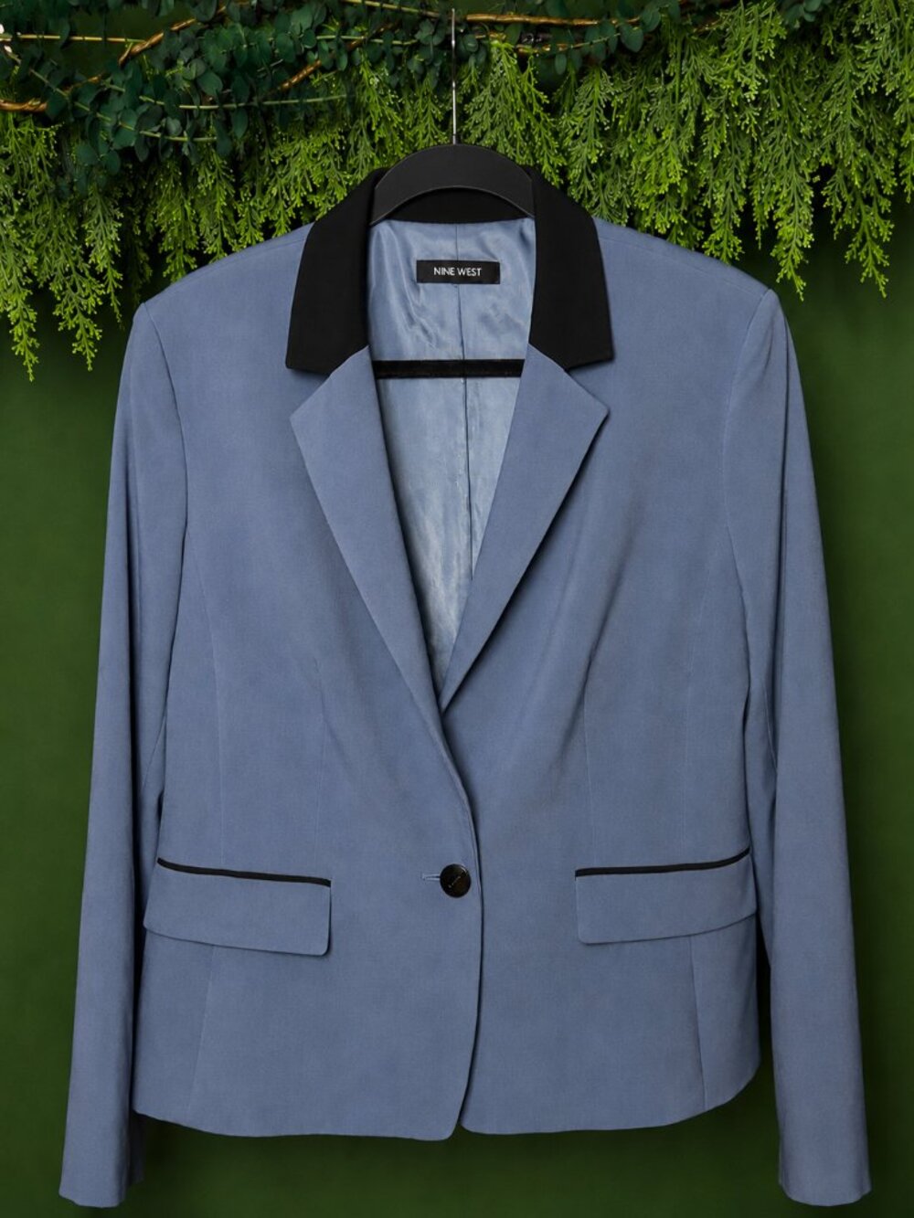 Nine West Blue Black Trim Pant Suit Set Women's Elegant Tailored Office Chic - Picture 7 of 16